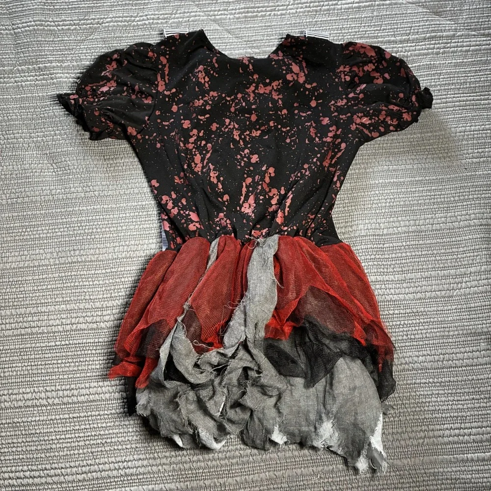 Creepy Clown Costume Girls Dress Halloween Horror Blood Splatter Tattered Tutu